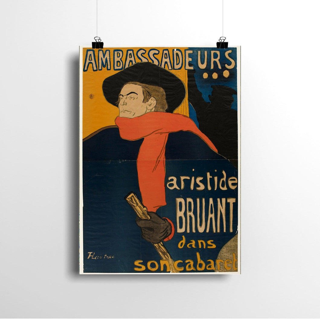 Aristide Bruant in his cabaret at the Ambassadeurs by Henri de Toulouse-Lautrec. Print / 11x14