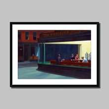 Load image into Gallery viewer, Nighthawks by Edward Hopper. Print Framed Mounted / 14x11&quot; (35.5x28cm (Trimmed)) / Black - Exact Art
