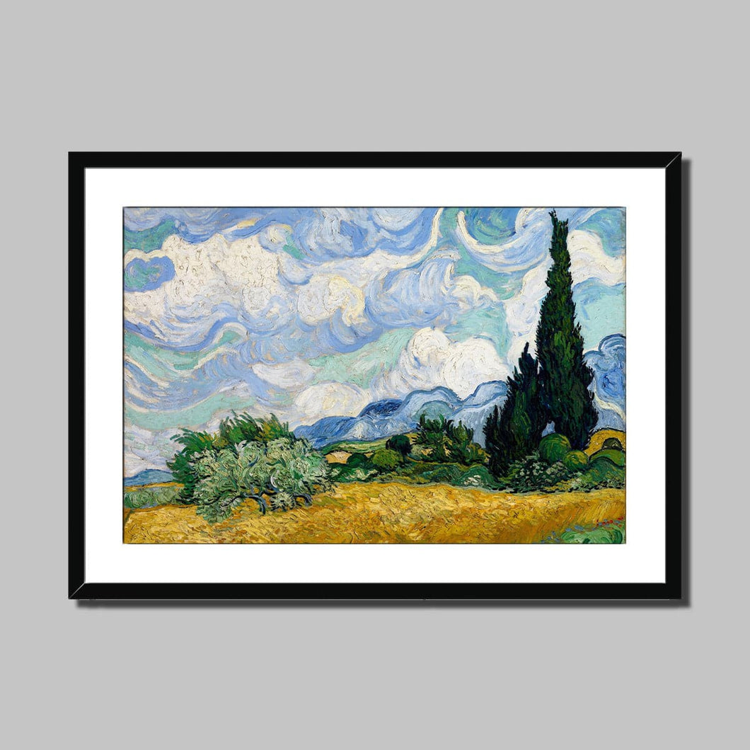 Wheatfield with Cypresses by Vincent van Gogh. Print Framed Mounted / 14x11