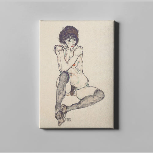 Seated Female Nude by Egon Schiele. Canvas / 11x14