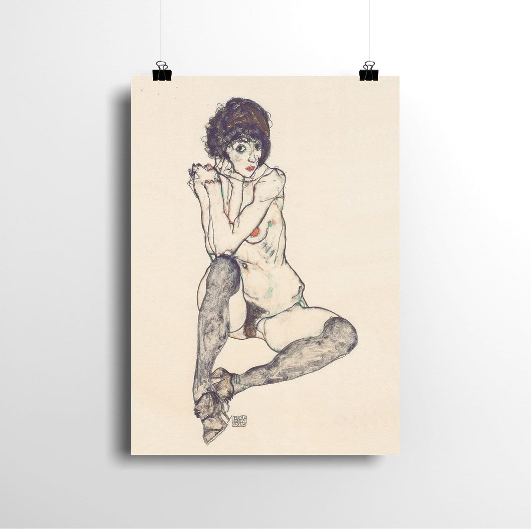 Seated Female Nude by Egon Schiele. Print / 11x14
