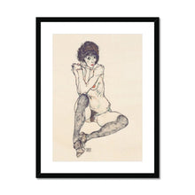 Load image into Gallery viewer, Seated Female Nude by Egon Schiele. Print Framed Mounted / 11x14&quot; (28x35.5cm) / Black - Exact Art
