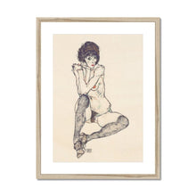 Load image into Gallery viewer, Seated Female Nude by Egon Schiele. Print Framed Mounted / 11x14&quot; (28x35.5cm) / Natural - Exact Art
