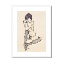 Load image into Gallery viewer, Seated Female Nude by Egon Schiele. Print Framed Mounted / 11x14&quot; (28x35.5cm) / White - Exact Art
