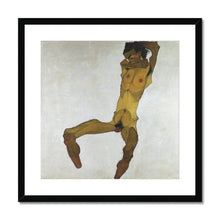 Load image into Gallery viewer, Seated Male Nude by Egon Schiele. Print Framed Mounted / 12x12&quot; (30x30cm) / Black - Exact Art

