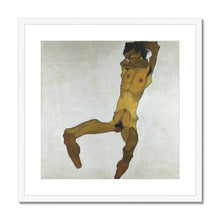 Load image into Gallery viewer, Seated Male Nude by Egon Schiele. Print Framed Mounted / 12x12&quot; (30x30cm) / White - Exact Art
