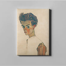 Load image into Gallery viewer, Self Portrait with Striped Shirt by Egon Schiele. Canvas / 11x14&quot; (28x35.5cm) / N/A - Exact Art
