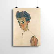 Load image into Gallery viewer, Self Portrait with Striped Shirt by Egon Schiele. Print / 11x14&quot; (28x35.5cm) / N/A - Exact Art
