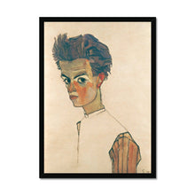Load image into Gallery viewer, Self Portrait with Striped Shirt by Egon Schiele. Print Framed Unmounted / 12x16&quot; (30x40cm) / Black - Exact Art
