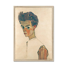 Load image into Gallery viewer, Self Portrait with Striped Shirt by Egon Schiele. Print Framed Unmounted / 12x16&quot; (30x40cm) / Natural - Exact Art
