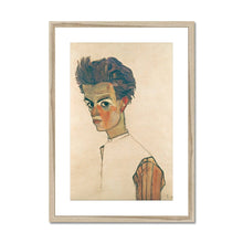 Load image into Gallery viewer, Self Portrait with Striped Shirt by Egon Schiele. Print Framed Mounted / 11x14&quot; (28x35.5cm) / Natural - Exact Art
