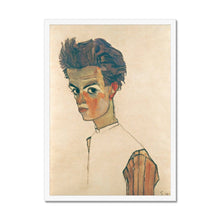 Load image into Gallery viewer, Self Portrait with Striped Shirt by Egon Schiele. Print Framed Unmounted / 12x16&quot; (30x40cm) / White - Exact Art
