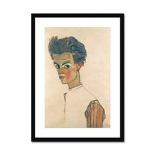 Load image into Gallery viewer, Self Portrait with Striped Shirt by Egon Schiele. Print Framed Mounted / 11x14&quot; (28x35.5cm) / Black - Exact Art
