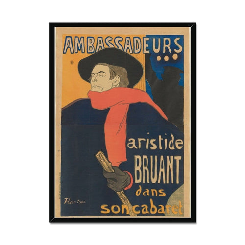 Aristide Bruant in his cabaret at the Ambassadeurs by Henri de Toulouse-Lautrec. Print Framed Unmounted / 11x14