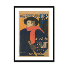 Load image into Gallery viewer, Aristide Bruant in his cabaret at the Ambassadeurs by Henri de Toulouse-Lautrec. Print Framed Mounted / 11x14&quot; (28x35.5cm) / Black - Exact Art
